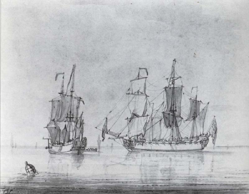 Francis Swaine A drawing of a small British Sixth-rate warship in two positions China oil painting art
